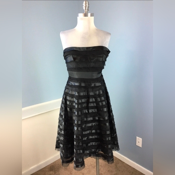 White House Black Market Dresses & Skirts - White House Black Market Strapless Silk And Chiffon Black Tiered Dress. Size 12.